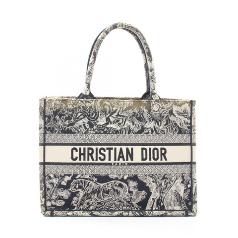 Christian Dior BOOK TOTE 中 Toile de Jouy 帆布手提包 海軍藍 白色 二手
