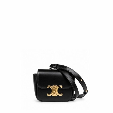 🖤 鑒定師的收藏 🖤 CELINE 賽琳 Mini Claude 黑色 凱旋金釦 迷你斜背包【法式極簡天花板、時髦小廢包】