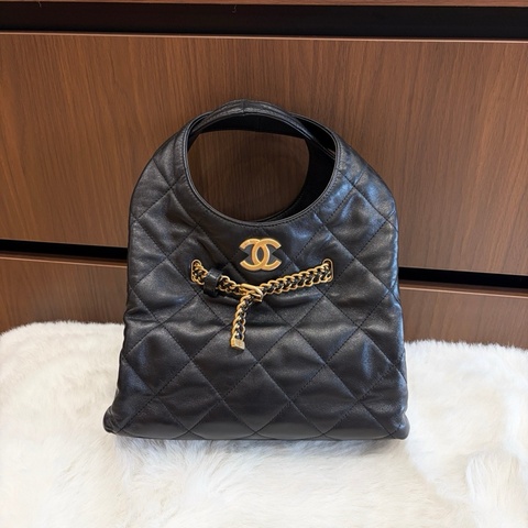 Chanel香奈兒25P hobo黑金菜籃子手腕包腋下包 芯片 底長25cm