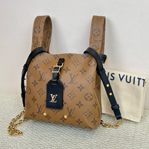 路易威登LOUIS VUITTON Atlantis BB 可拆卸可調節肩帶老花滿印 菜籃子單肩包斜挎包手提包 棕色 芯片