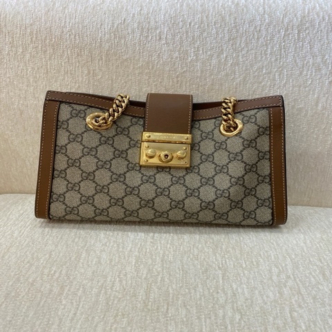 99新 Gucci 古馳 Padlock 托特包Tote包購物袋 小號烏木色