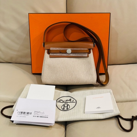 Hermes 愛馬仕 mini Herbag/金棕銀釦/全新閒置美品
