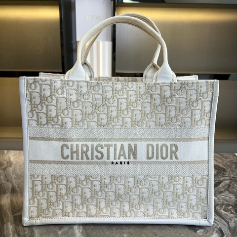 DIOR迪奧 BookTote 托特包Tote包購物袋手提包 中號 白金色