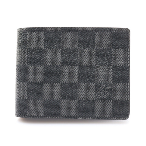 Multiple 兩折 短夾 黑色 棋盤格帆布 有姓名刻印【LOUIS VUITTON LV 路易威登】 N62663
