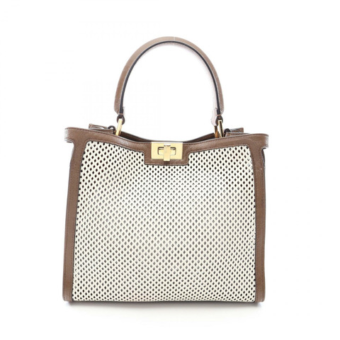 FENDI Peekaboo X-Lite 中型鏤空手提包 8BN310 白色皮革 二手