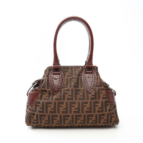FENDI Ethnico Zucca 手袋 帆布皮革 棕色 二手 女式