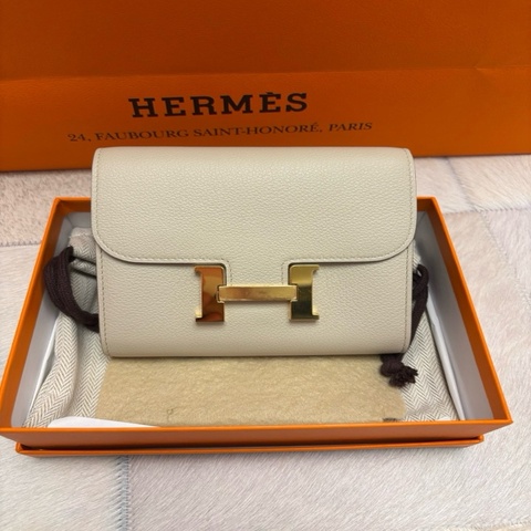 Hermes 康康皮夾短版 冰河白金扣 evercolor皮D刻