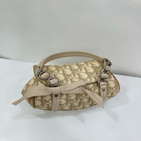Dior迪奧燕麥老花白色絲絨蝴蝶結mini迷你手提包鏈條中古包包vintage 棕色翻蓋包