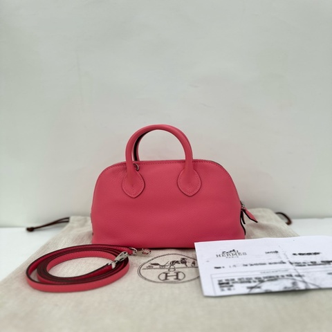 Hermes/愛馬仕 minibolide 唇膏粉銀扣 保齡球包 ever color皮 D刻 有購證