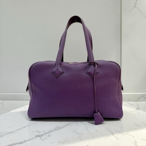 莉亞精品♡ Hermes Victoria35 黑加侖色 手提包二手美包
