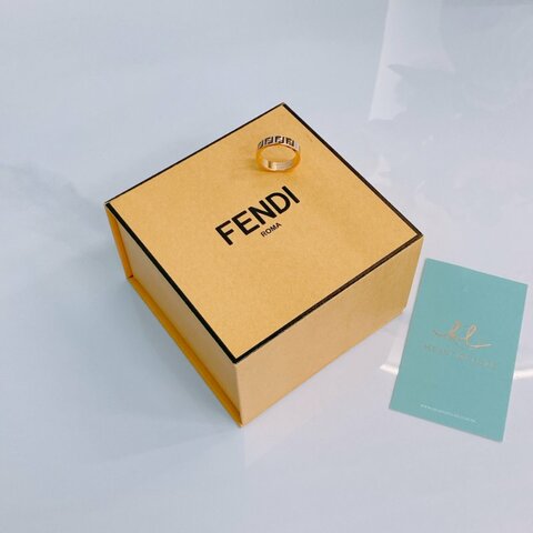 MS0751 Fendi 芬迪 經典老花紋 介指 54圈/中號 黑金色 Forever Fendi Ring Size M Black x GHW