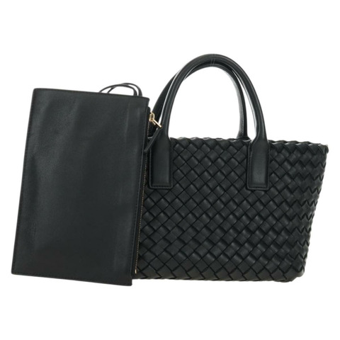 BOTTEGA VENETA INTRECCIATO 迷你 Cabas 手提包，黑色金色皮革，正品 am11875SM