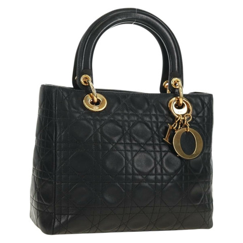 Christian Dior Canage Lady Dior 手提包，羊皮材質，黑色，金色，正品，貨號 185302M
