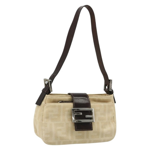 FENDI Zucca帆布Mamma Baguette肩背包 米色 銀色 正品 187318A