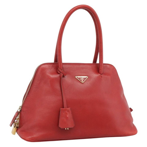 PRADA 手提包 皮革 紅色 金色 正品 187417A