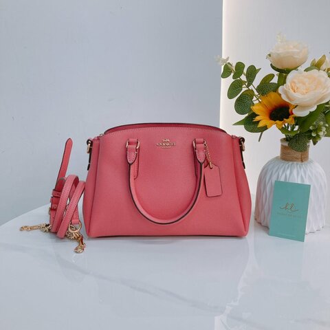 MS0763 Coach 蔻馳 手提 三用 斜背 硬牛皮 唇膏粉 金扣Sage Carryall Mini Calfskin Hot Pink x GHW