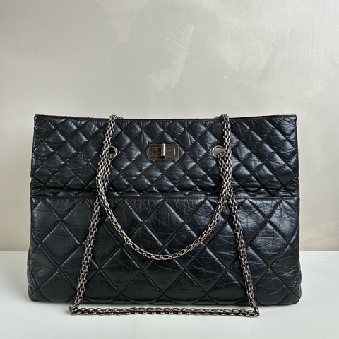 Chanel/香奈兒 黑銀 托特包 14開 油蠟皮 尺寸:40*27