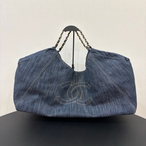Chanel/香奈兒 中古牛仔丹寧外縫線hobo機場 無子袋 現貨好價
