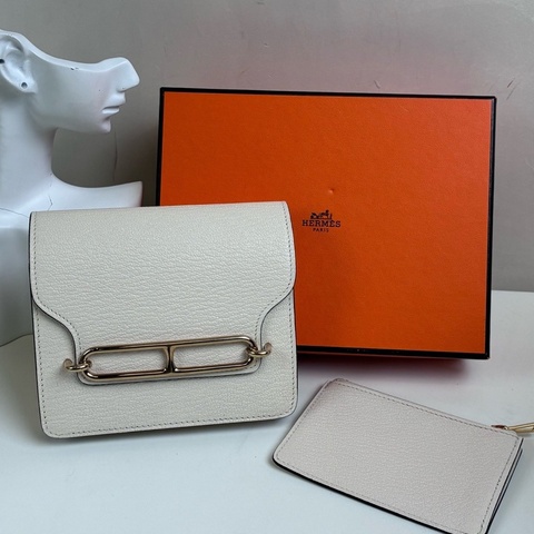 愛馬仕/Hermes U刻 豬鼻子 山羊皮 手拿包腰包 奶油白金扣 roulis slim 98新