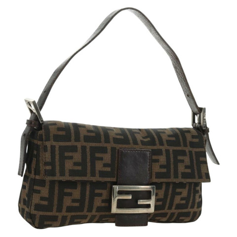 FENDI Zucca帆布Mamma Baguette單肩包 黑色棕色 正品 186044SAM