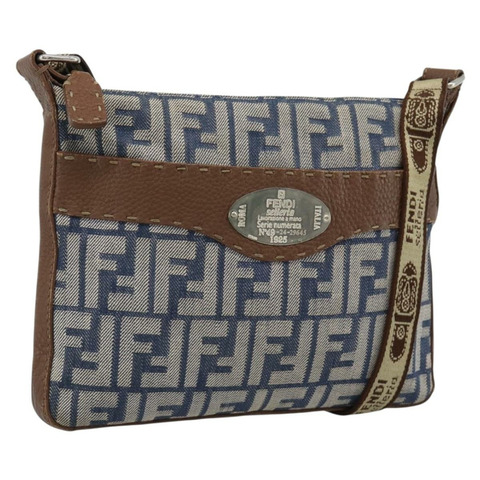 FENDI Zucca帆布Celeria單肩包 藍色銀色 正品 ka4804A