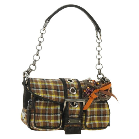 PRADA 鏈條肩背包 帆布 棕色 銀色 正品 185603SM