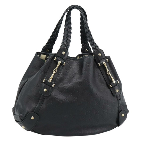 GUCCI GG帆布Guccissima托特包，黑色皮革配金色，貨號137621，正品編號186827V