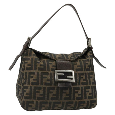 FENDI Zucca帆布Mamma Baguette單肩包 黑色棕色 正品 186886V
