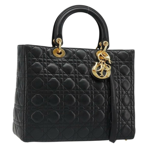 Christian Dior Lady Dior Canage 羊皮兩用包 黑色金色 正品 187084SAM