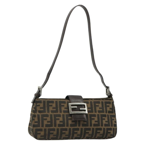 FENDI Zucca帆布Mamma Baguette單肩包 黑色棕色 正品 186900SAM