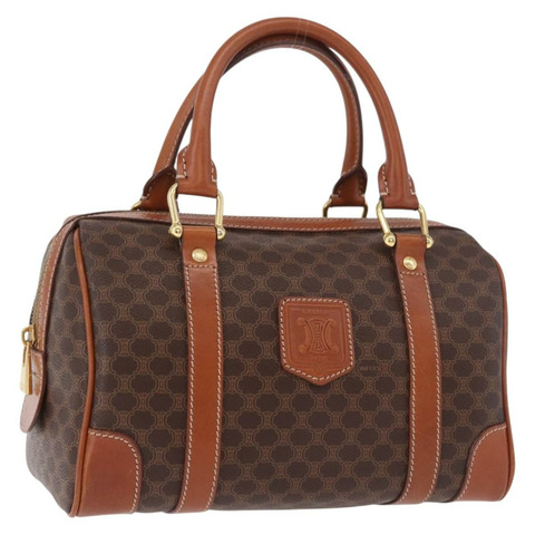 CELINE Macadam帆布手提包 PVC皮革 棕色 金色 正品 186868A