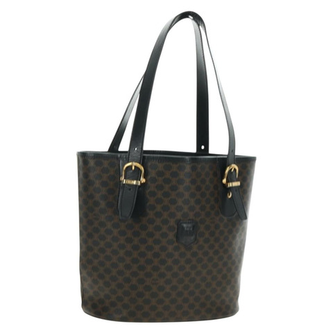 CELINE Macadam帆布托特包 PVC皮革 黑色金色 正品 187136V