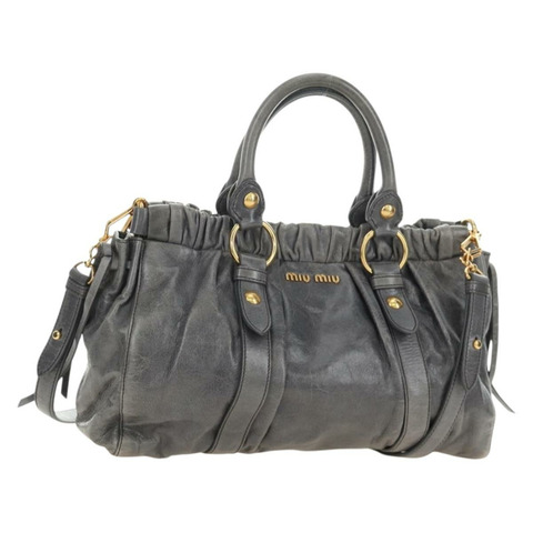 Miu Miu 手提包 皮革 兩用 灰色 金色 正品 yk20558SAM