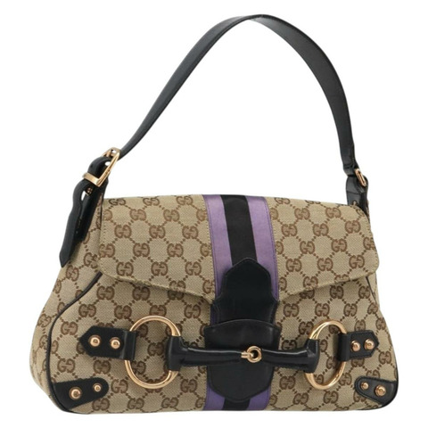 GUCCI GG帆布馬銜扣雪莉酒系列手提包 米色 金色 129500 正品 yk20593SAV