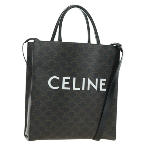 CELINE Triomphe Vertical Cabas 手提包 PVC 2way 黑色金色 Auth 185832V