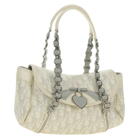 Christian Dior Trotter帆布浪漫手袋 PVC 白色銀色 正品 187610V