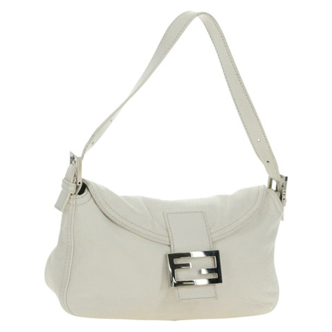 FENDI Mamma Baguette 單肩包 皮革 白色 銀色 正品 yk20508SAM