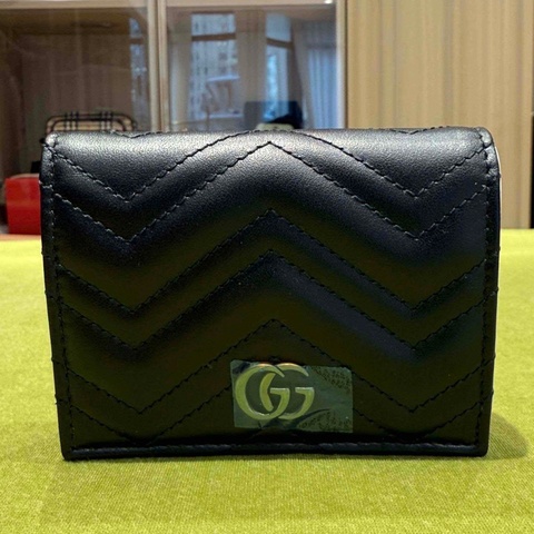 閒置新古馳/Gucci 黑色真皮 錢包卡包