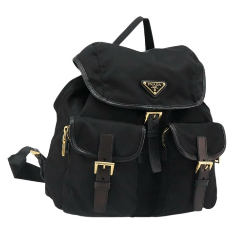 PRADA 雙肩包 尼龍 黑色 金色 正品 yk20532SAV