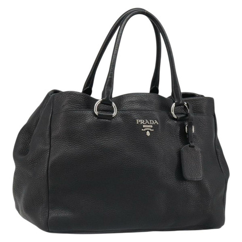 PRADA 皮革手提包 2way 黑色銀色 Auth yk20528A