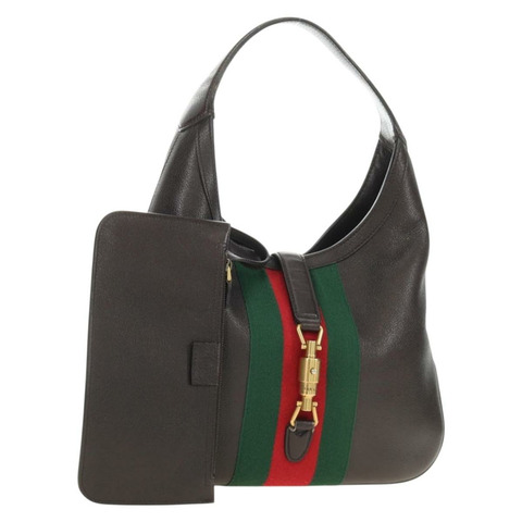 GUCCI 全新 Jackie Web Sherry 系列手提包，棕色金色皮革，貨號 365458，正品，yk20531SAM