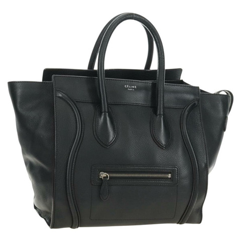 CELINE Luggage Mini Shopper 手提包，黑色銀色皮革，正品 yk20549SAM