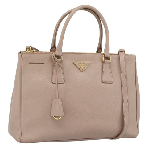 PRADA Galleria 手提包 Safiano 皮革 2way 粉金色配色 Auth 188752V