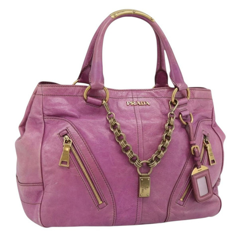 PRADA 手提包 皮革 紫色 金色 正品 188753M