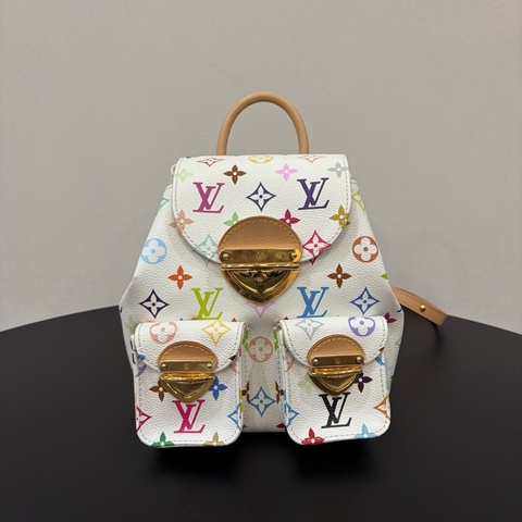 LV/Louis Vuitton路易威登 聯名村上隆Vebice 白三彩雙肩包背包