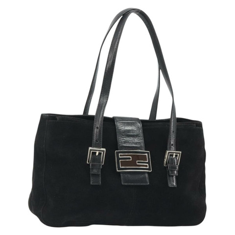 FENDI 手提包 麂皮 黑色 銀色 Auth mr2611A