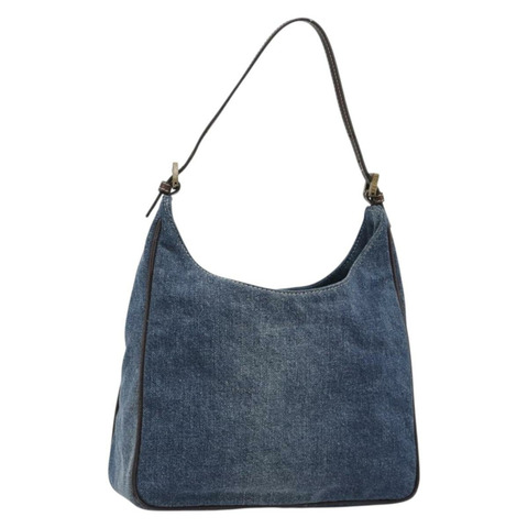 FENDI 肩背包 牛仔藍 金色 Auth mr2559A