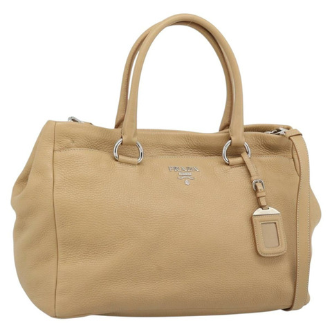 PRADA Vittero Dino 皮革手提包，米色/銀色，2way 款式，正品，貨號 186431V