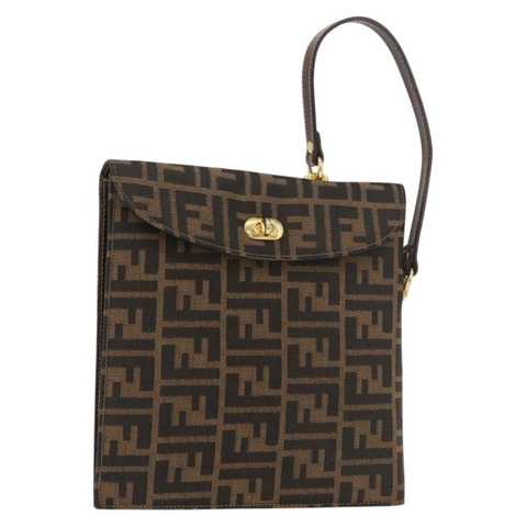 FENDI Zucca帆布手提包 黑色棕色 正品 186381V