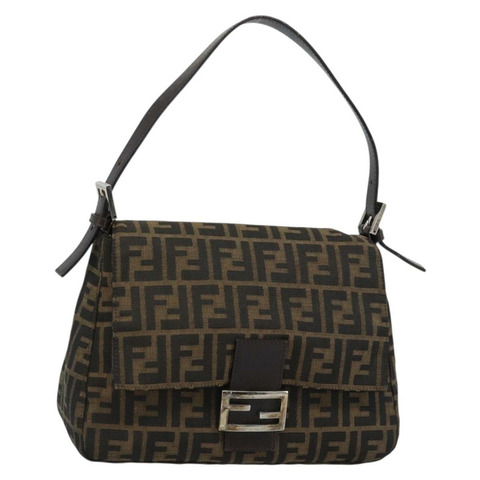FENDI Zucca帆布Mamma Baguette單肩包 黑色 銀色 棕色 正品 186462V